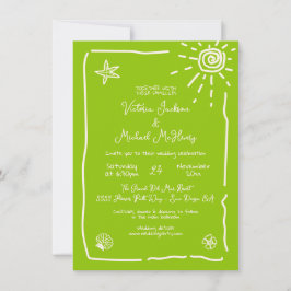 Invitación Destino de Boda dibujado a mano tropical soleado