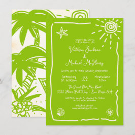 Invitación Destino de Boda dibujado a mano tropical soleado
