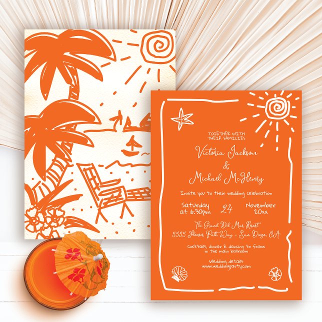 Invitación Destino de Boda dibujado a mano tropical soleado (Subido por el creador)