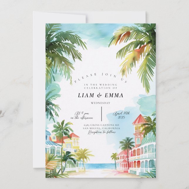 Invitación Destino de boda en KEY WEST Florida keys  (Anverso)