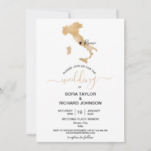 Invitación Destino de Boda Italia Corazón Móvil Dorado