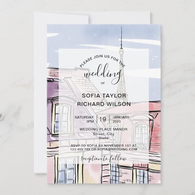 Invitación Destino de Boda Moderna París Torre Eiffel Invi (Anverso)