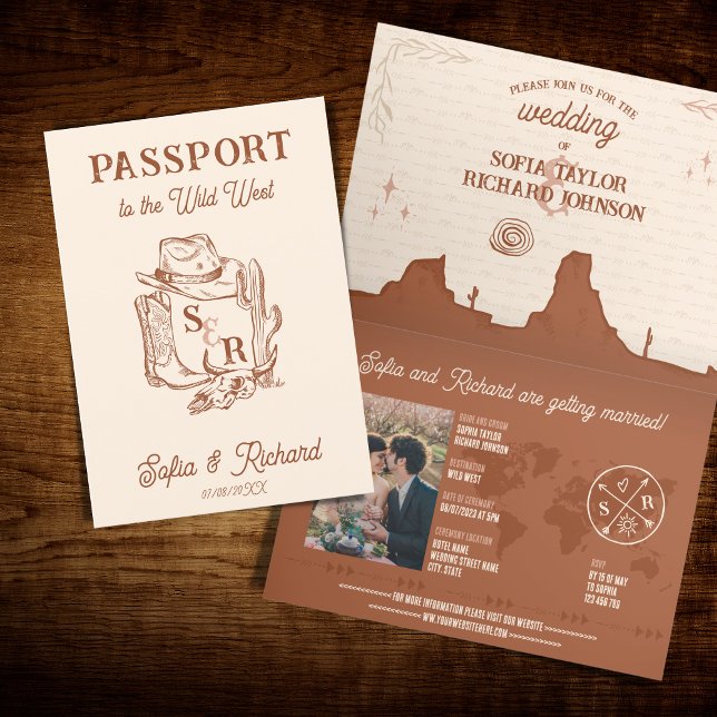 Invitación Destino de Boda Rústico Boho Occidental Pasaporte (Subido por el creador)
