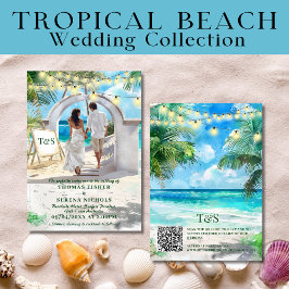 Invitación Destino de bodas de playa tropical con código QR