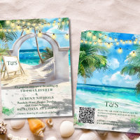 Destino de bodas de playa tropical con código QR