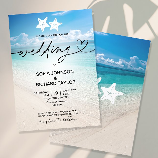 Invitación destino de bodas en la playa, estrella tropical (Subido por el creador)
