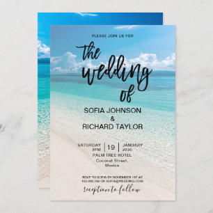 Invitación destino de bodas en la playa verano tropical mar a