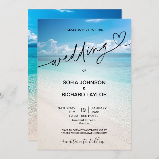 Invitación destino de bodas en la playa verano tropical mar a (Anverso / Reverso)