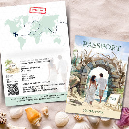 Invitación Destino de casamiento de playa de Passport de códi
