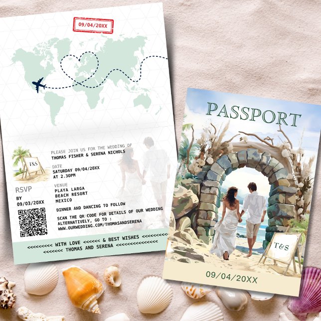 Invitación Destino de casamiento de playa de Passport de códi (Subido por el creador)