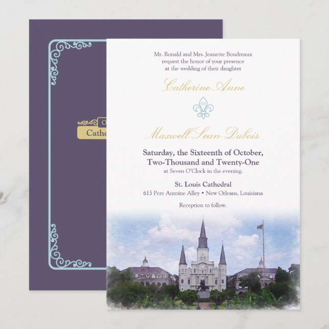 Invitación Destino de color de agua:Nueva Orleans (Anverso / Reverso)