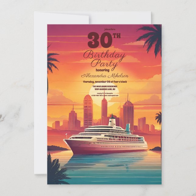 Invitación Destino de cruceros tropicales Fiesta de cumpleaño (Anverso)