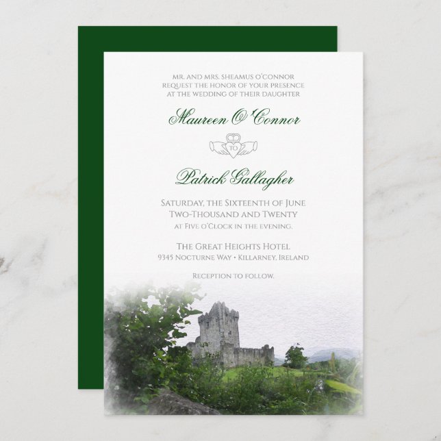 Invitación Destino de la acuarela: Boda de Irlanda (Anverso / Reverso)