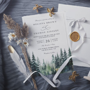 Invitación destino de montaña económico boda código qr rústic