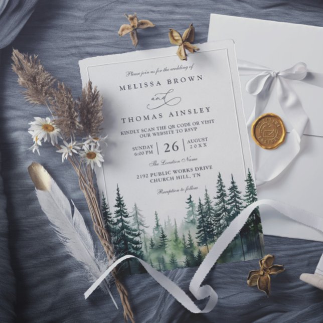 Invitación destino de montaña económico boda código qr rústic (Subido por el creador)