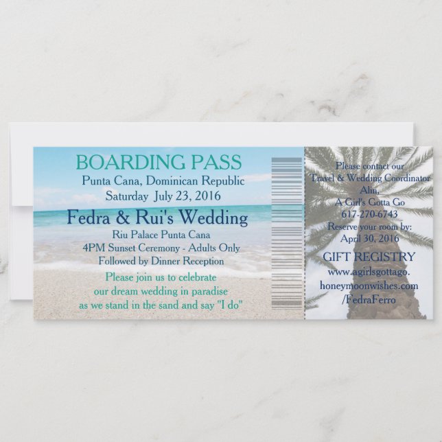 Invitación Destino de pases de boda (Anverso)