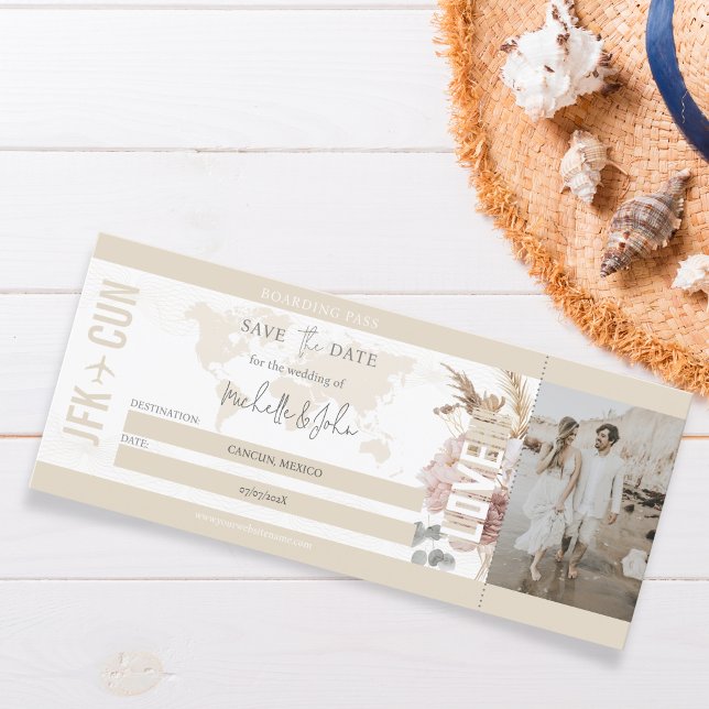 Invitación Destino de pases de embarque de Boho Guardar los d (Subido por el creador)