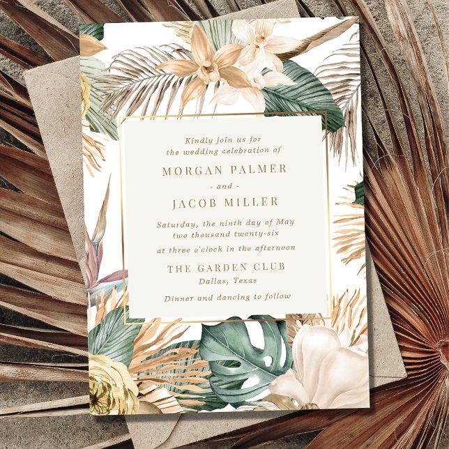 Invitación Destino de Playa Boda de Hoja Tropical (Subido por el creador)