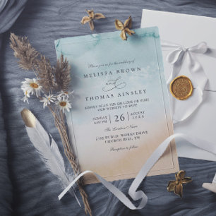 Invitación Destino de Playa Elegante Moderno Boda Código QR