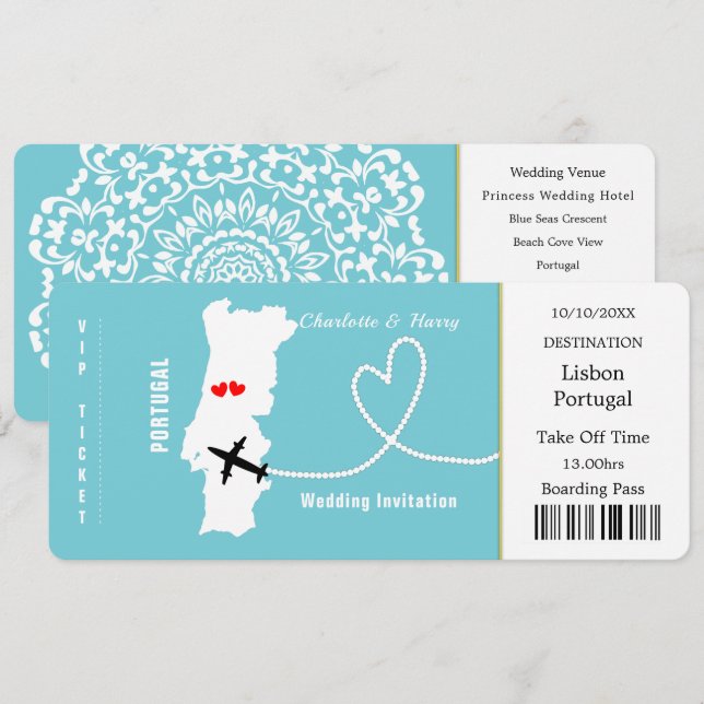 Invitación Destino del Boda de pases de embarque para entrada (Anverso / Reverso)