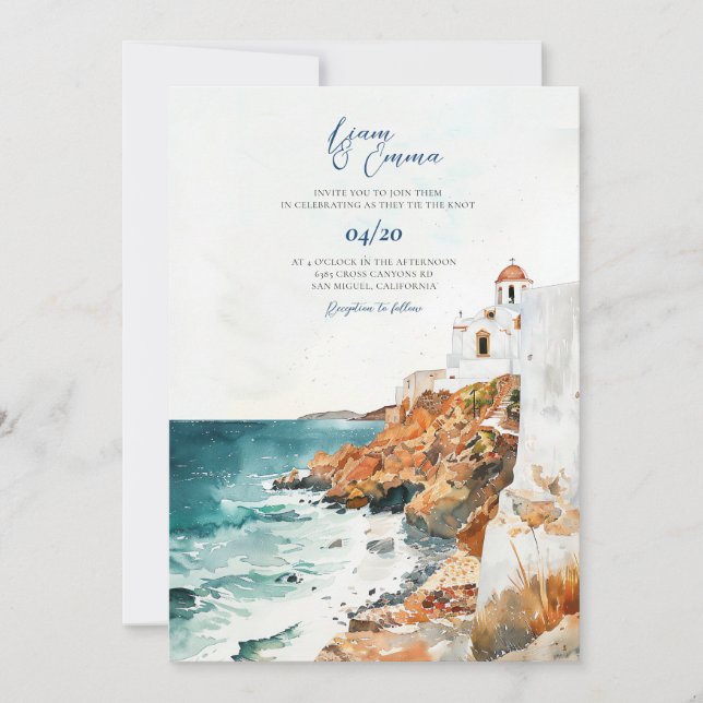 Invitación Destino del Boda invitado griego Mykonos Grecia (Anverso)