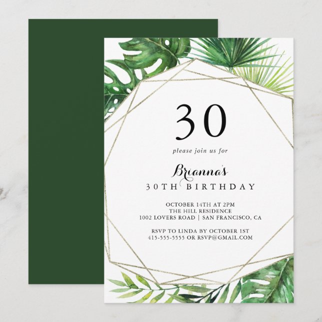Invitación Destino geométrico Tropical 30 Fiesta de cumpleaño (Anverso / Reverso)