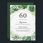 Invitación Destino geométrico Tropical 60ª fiesta de cumpleañ<br><div class="desc">Este destino geométrico tropical 60ª invitación a la fiesta de cumpleaños es perfecto para una fiesta de cumpleaños moderna. El diseño se compone de palmeras verdes de color agua pintadas a mano y hojas de plátano cuidadosamente dispuestas en bonitos ramos,  adornando un marco geométrico dorado.</div>