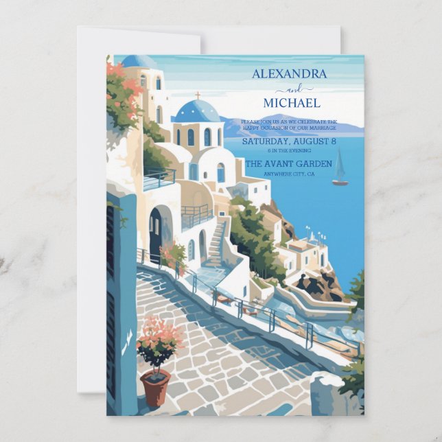 Invitación Destino Grecia Boda Santorini (Anverso)