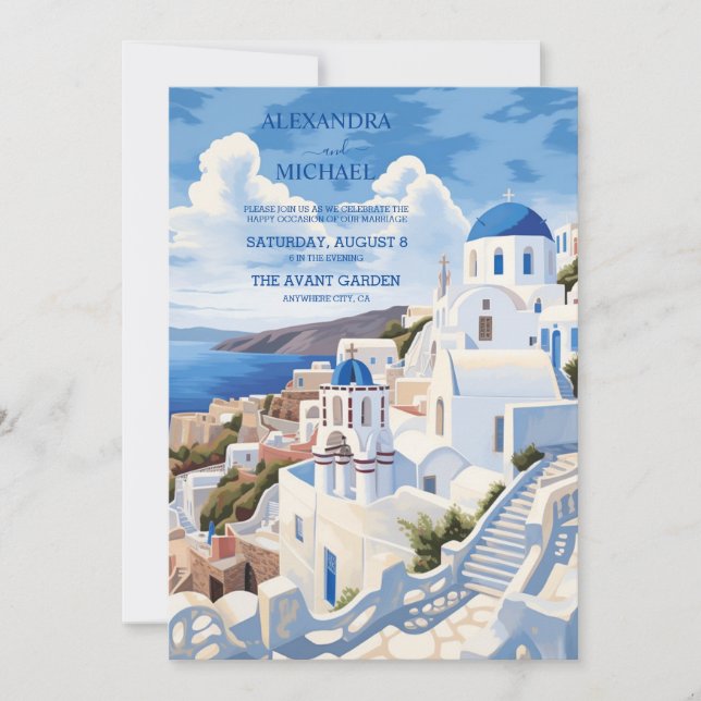 Invitación Destino Grecia Boda Santorini (Anverso)