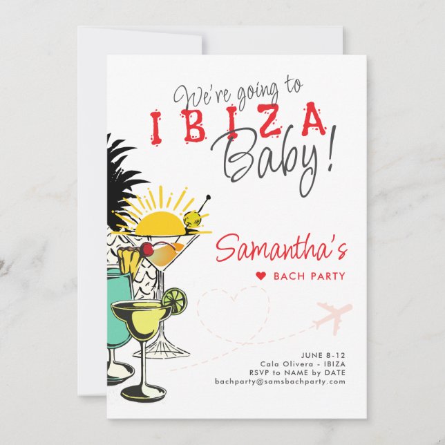 Invitación Destino Ibiza Hen Bachelorette Party Itinerario (Anverso)
