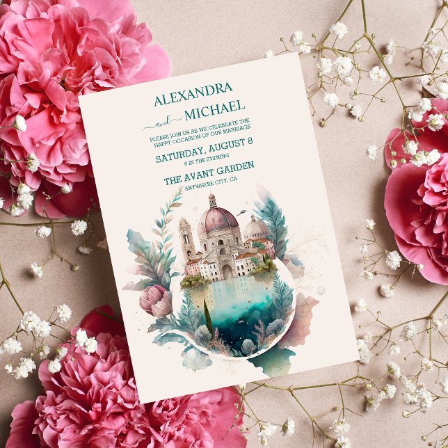 Invitación Destino italiano de la acuarela caprichosa (Subido por el creador)