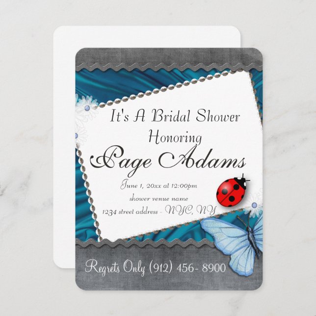 Invitación Destino nupcial de la ducha de la mariquita (Anverso / Reverso)