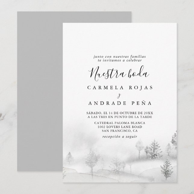 Invitación Destino Rústico Montaña de Invierno Nuestra Boda (Anverso / Reverso)