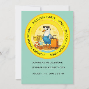 Invitación destino soleado divertido cumpleaños playa gaviota