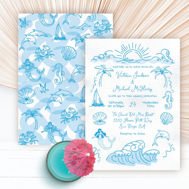 Invitación Destino tropical costero dibujado a mano (Subido por el creador)