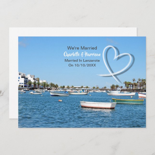Invitación Destino tropical Lanzarote España Boda de playa (Anverso / Reverso)
