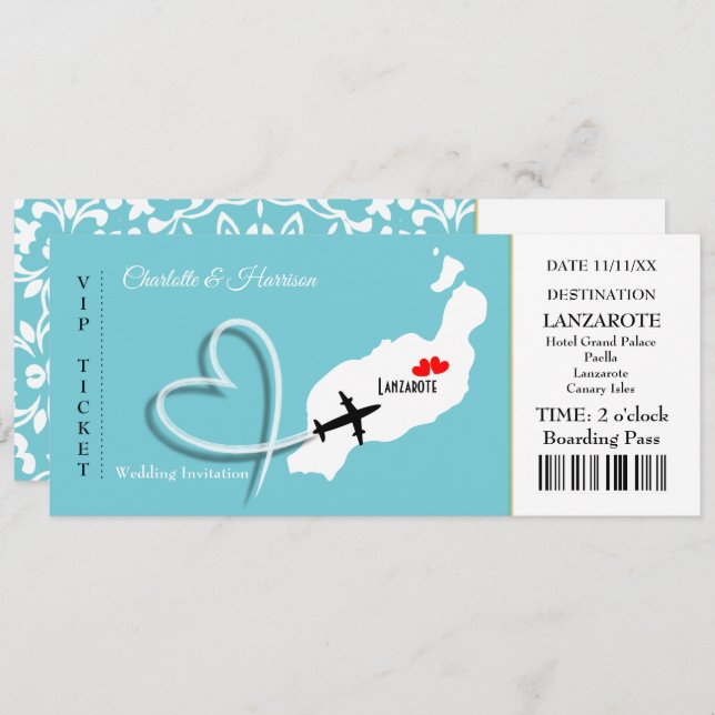 Invitación Destino tropical Lanzarote España Boda de playa (Anverso / Reverso)
