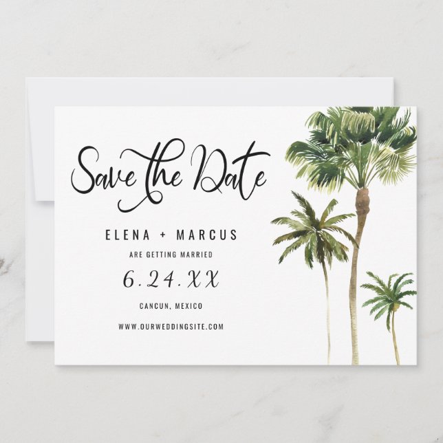 Invitación Destino Tropical Palmeras Guarda la Fecha (Anverso)