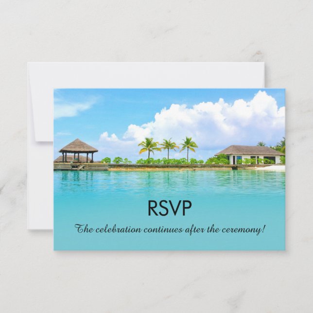 Invitación Destino Tropical Resort Beach Wedding RSVP (Anverso)