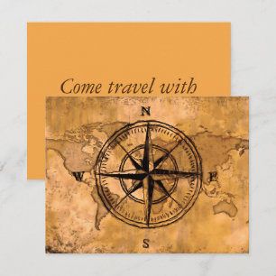Invitación Destinos - Rosa de brújulas y Mapa Mundial