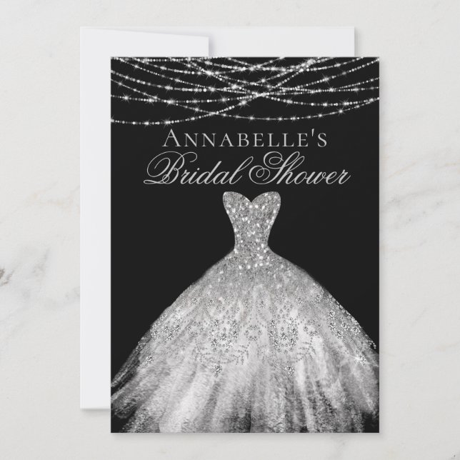 Invitación Destitución de novia con manto de diamante negro y (Anverso)