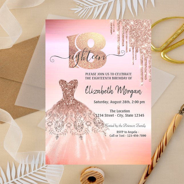 Invitación Destitución de Oro Rosa Vestido 18 (Subido por el creador)