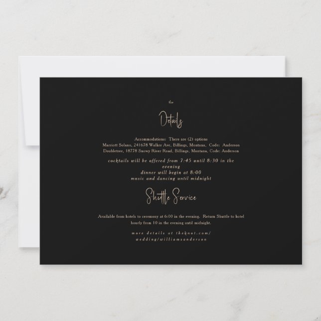 Invitación detallada de Boda negro y dorado (Anverso)