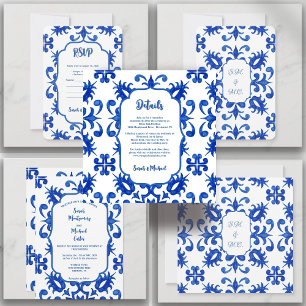 Invitación Detalle de azulejo azul portugués mediterráneo