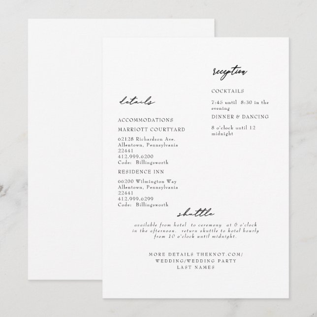 Invitación Detalle de Boda Blanco Moderno Simple (Anverso / Reverso)