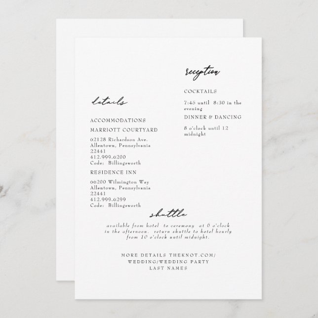 Invitación Detalle de Boda blanco moderno y sencillo (Anverso / Reverso)
