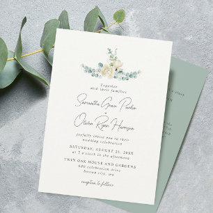 Invitación Detalle de boda de magnolia blanca elegante y euca
