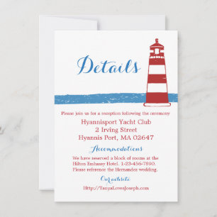 Invitación Detalle de Boda Faro Rojo Franja Náutica Azul