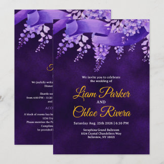 Invitación Detalle de Boda Místico Real Violeta Dorado Wister