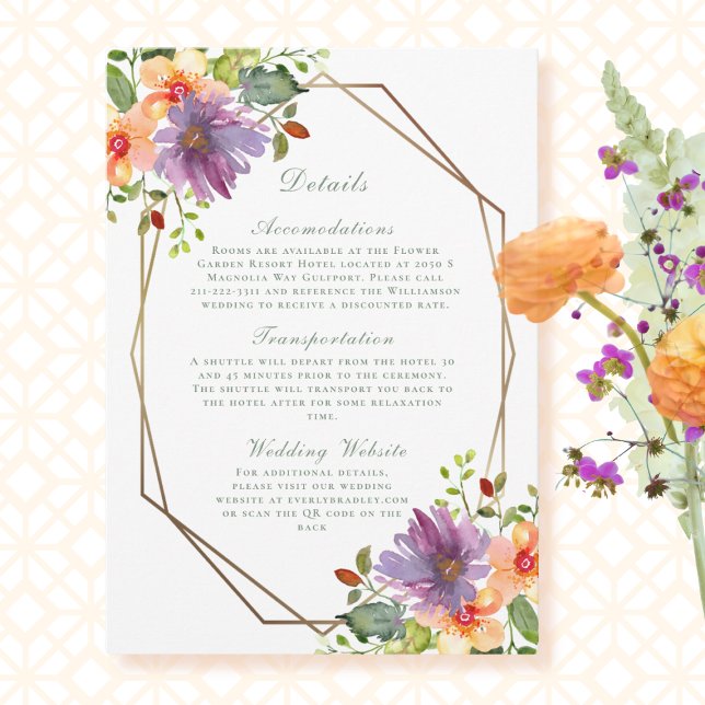 Invitación Detalle de Boda moderno del código QR floral púrpu (Subido por el creador)